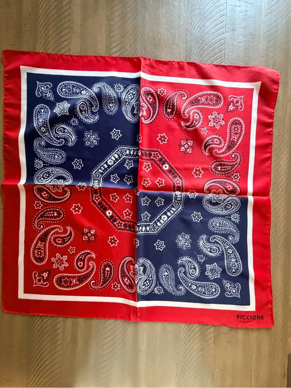 Piccione Red Navy Paisley Bandana Print Square Scarf 26” Vintage Style